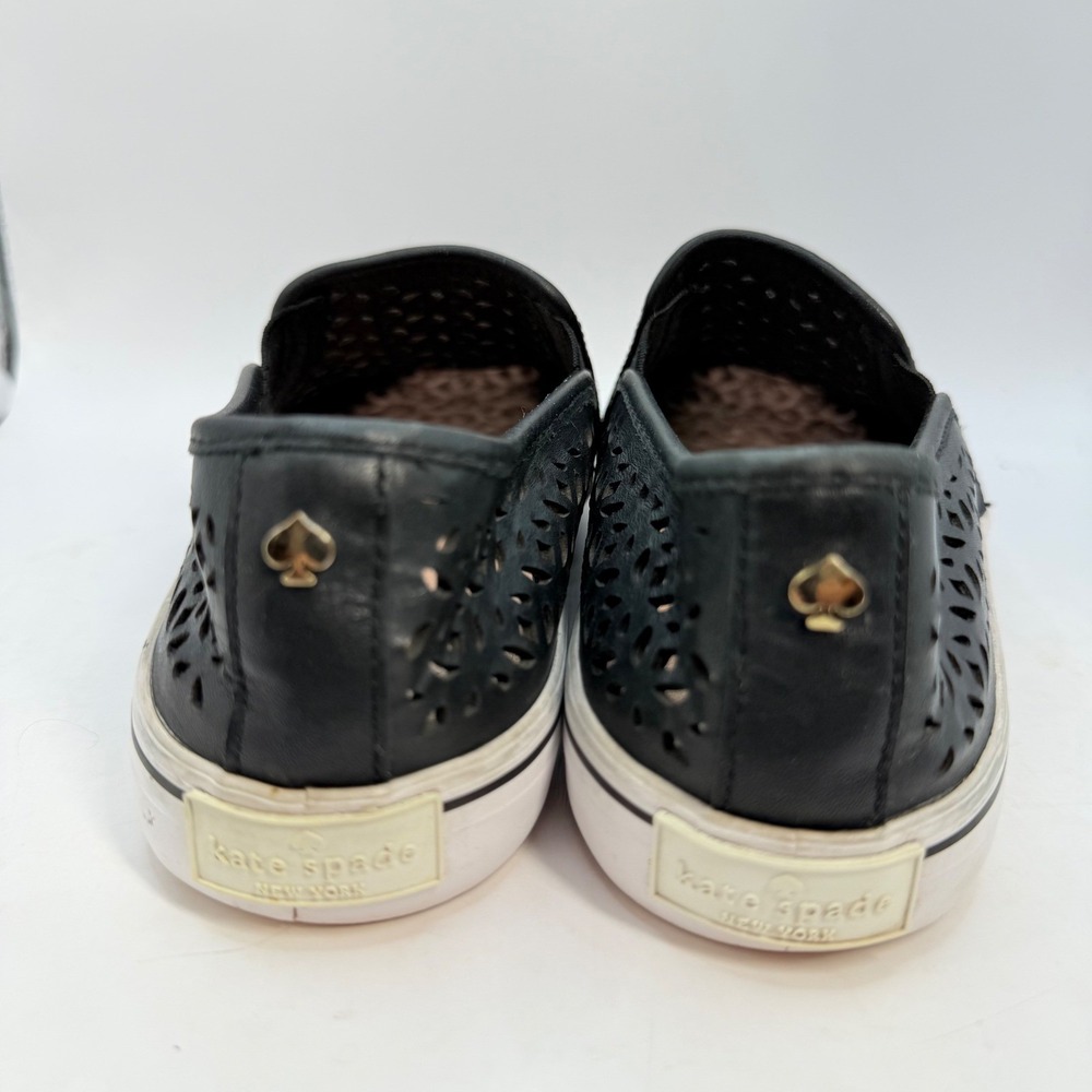 Kate Spade Slip On Loafers Sneakers Womens 7 Blk Laser Cut Leather Casual Shoes - Picture 6 of 7
